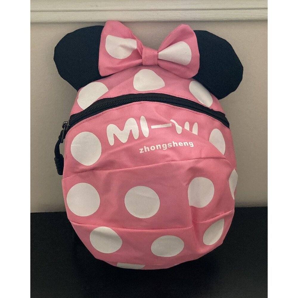 Mi-Ni Zhongsheng Mouse With Bow Girls Toddler Backpack Pink & White Polka Dots - Picture 1 of 7